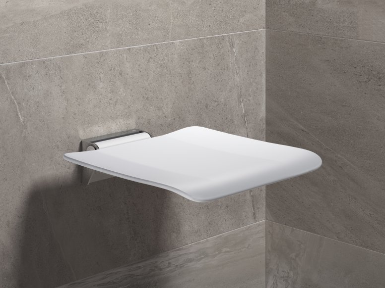 Folding seat for the shower in the colour white