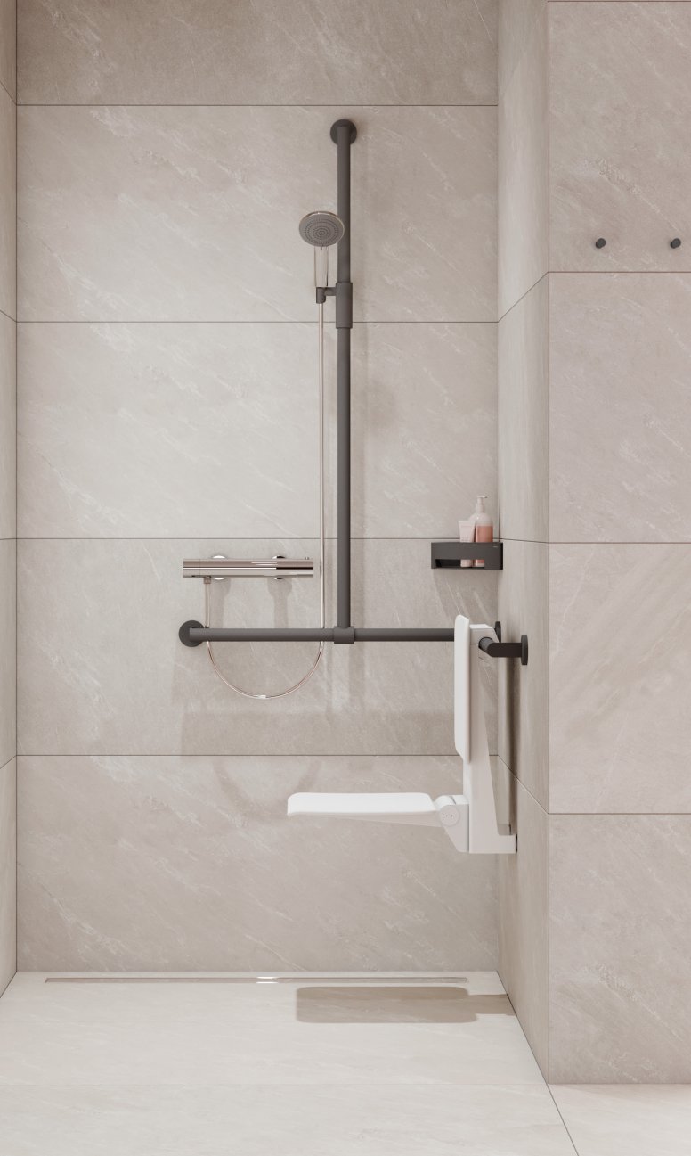 Shower area equipped with an infinitely adjustable magnetic shower holder